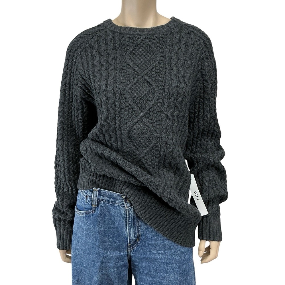 Wilt Sweater Women XL Gray Long Sleeve Cable Knit Chunky Fishermen Crewneck NEW